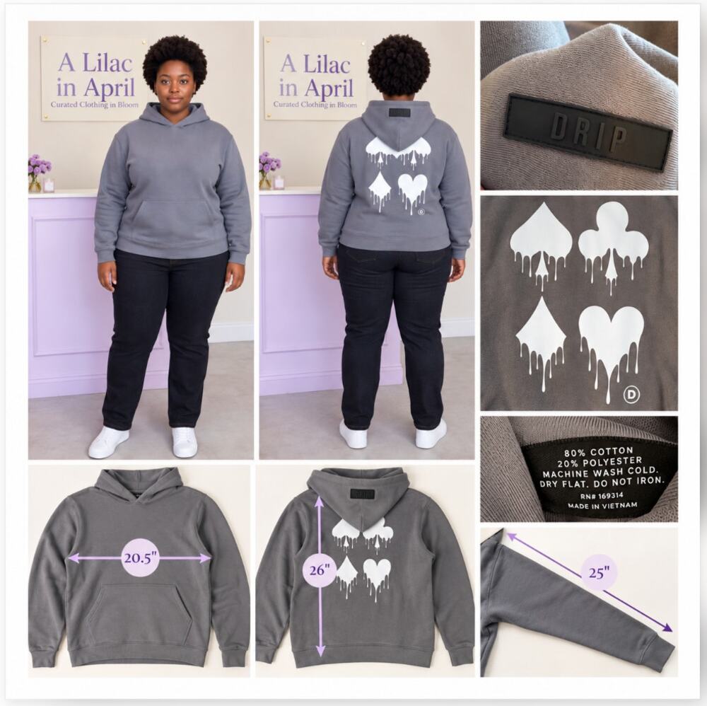 Gray "DRIP" Playing Card Graphic Hoodie Sweatshirt Streetwear